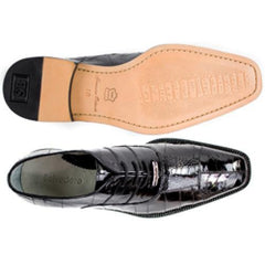 Luxury Men's Eel Skin & Ostrich Leather Dress Shoes - Belvedere Mare Black