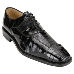 Luxury Men's Eel Skin & Ostrich Leather Dress Shoes - Belvedere Mare Black