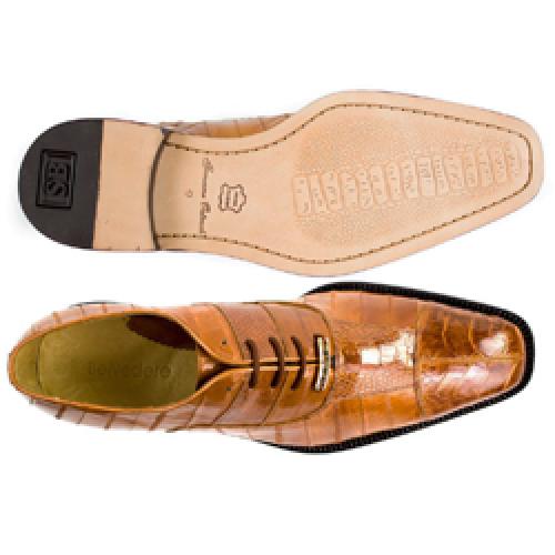 Genuine Eel & Ostrich Leg Leather Belvedere Mare Camel Exotic Skin Dress Shoes