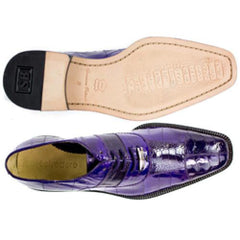 Genuine Eel & Ostrich Leg Leather Belvedere Mare Purple Exotic Skin Dress Shoes