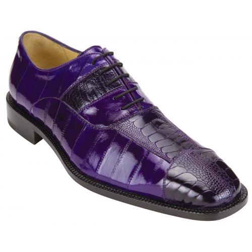 Genuine Eel & Ostrich Leg Leather Belvedere Mare Purple Exotic Skin Dress Shoes