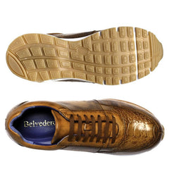 Men's Tan Ostrich Leather Sneakers with Bubble Heel - Belvedere Todd