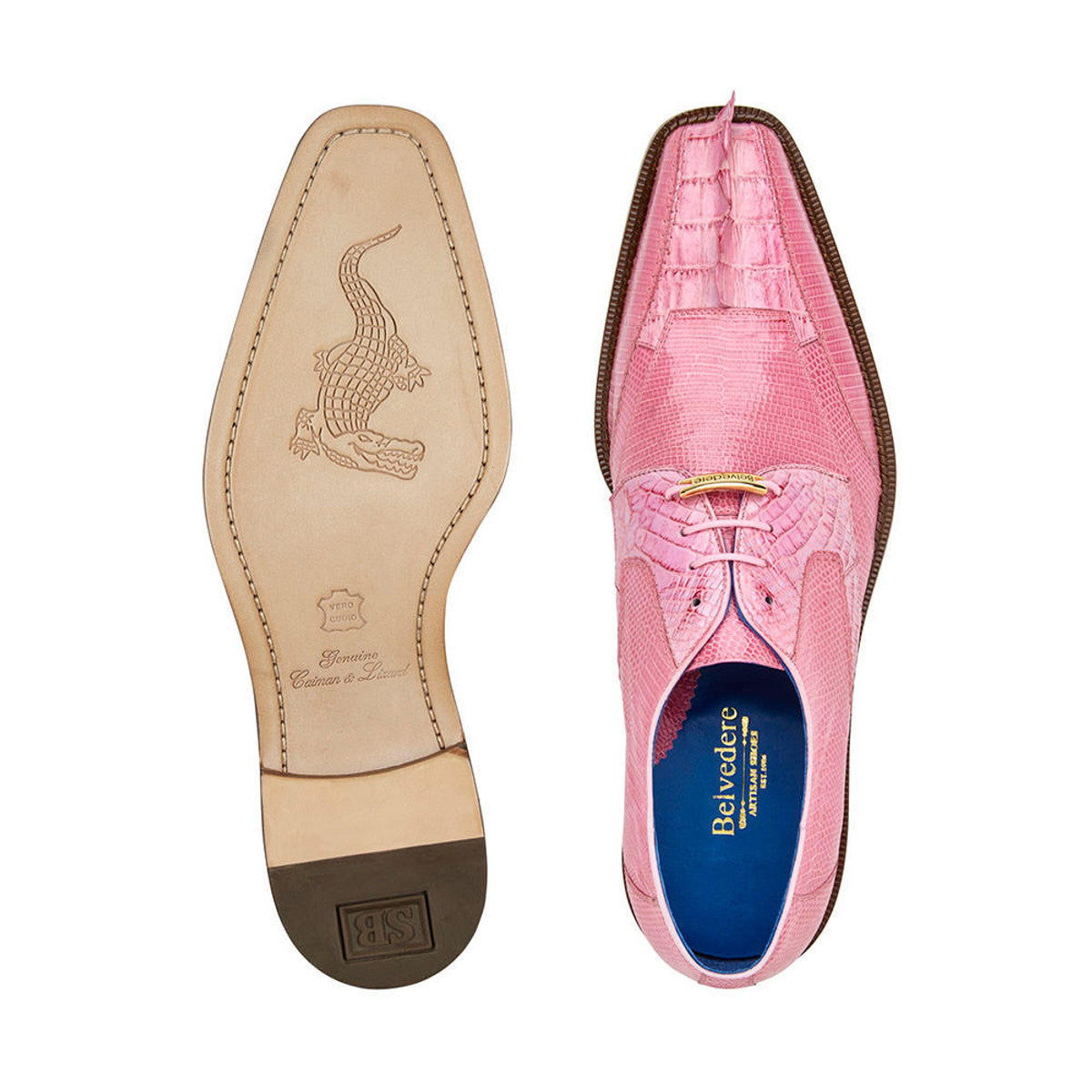 Men's Belvedere Valter Exotic Pink Crocodile Lizard Leather Dress Shoes