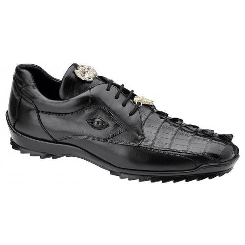 Genuine Hornback Crocodile Sneakers: Belvedere Vasco Black Casual Shoes