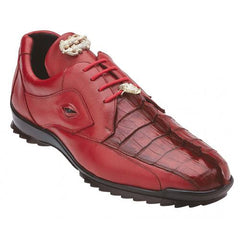 Genuine Red Hornback Crocodile Leather Sneakers - Belvedere Vasco Casual Luxury Shoes