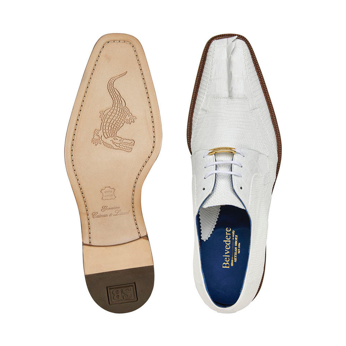 Genuine Crocodile Leather Belvedere Valter White Dress Shoes Men's Luxury Formal