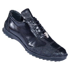 Black Ostrich Leg Leather Sneakers