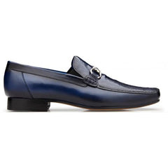 Men's Navy Ostrich Leg Loafers - Genuine Leather Dress Shoes - Belvedere Bruno