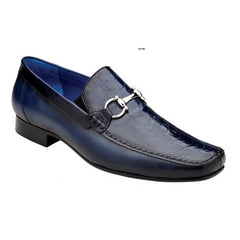 Men's Navy Ostrich Leg Loafers - Genuine Leather Dress Shoes - Belvedere Bruno