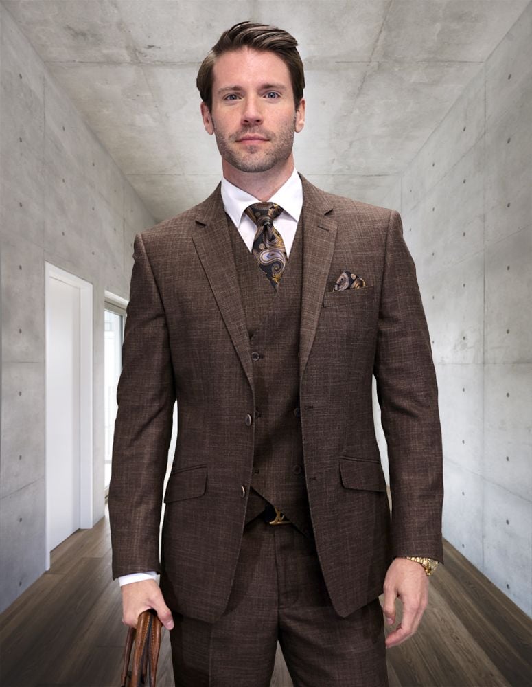 Men's Modern Fit Wool Plaid Suit - Business & Formal Wear - 10 Colors