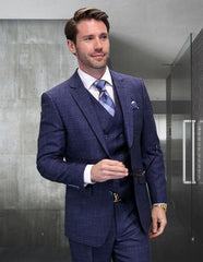 Men's Modern Fit Wool Plaid Suit - Business & Formal Wear - 10 Colors