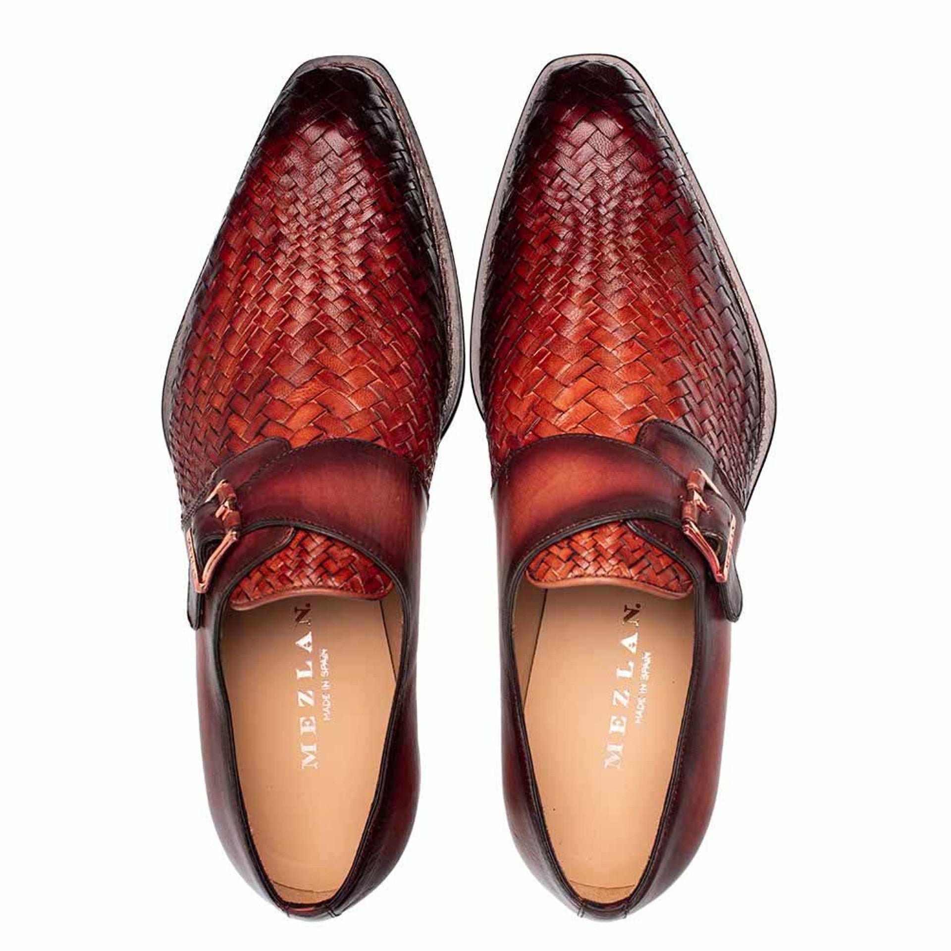 Mezlan Men's Temi Cognac Rust Leather Monk Strap Dress Shoes