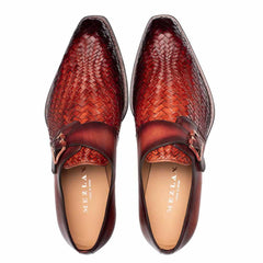 Mezlan Men's Temi Cognac Rust Leather Monk Strap Dress Shoes