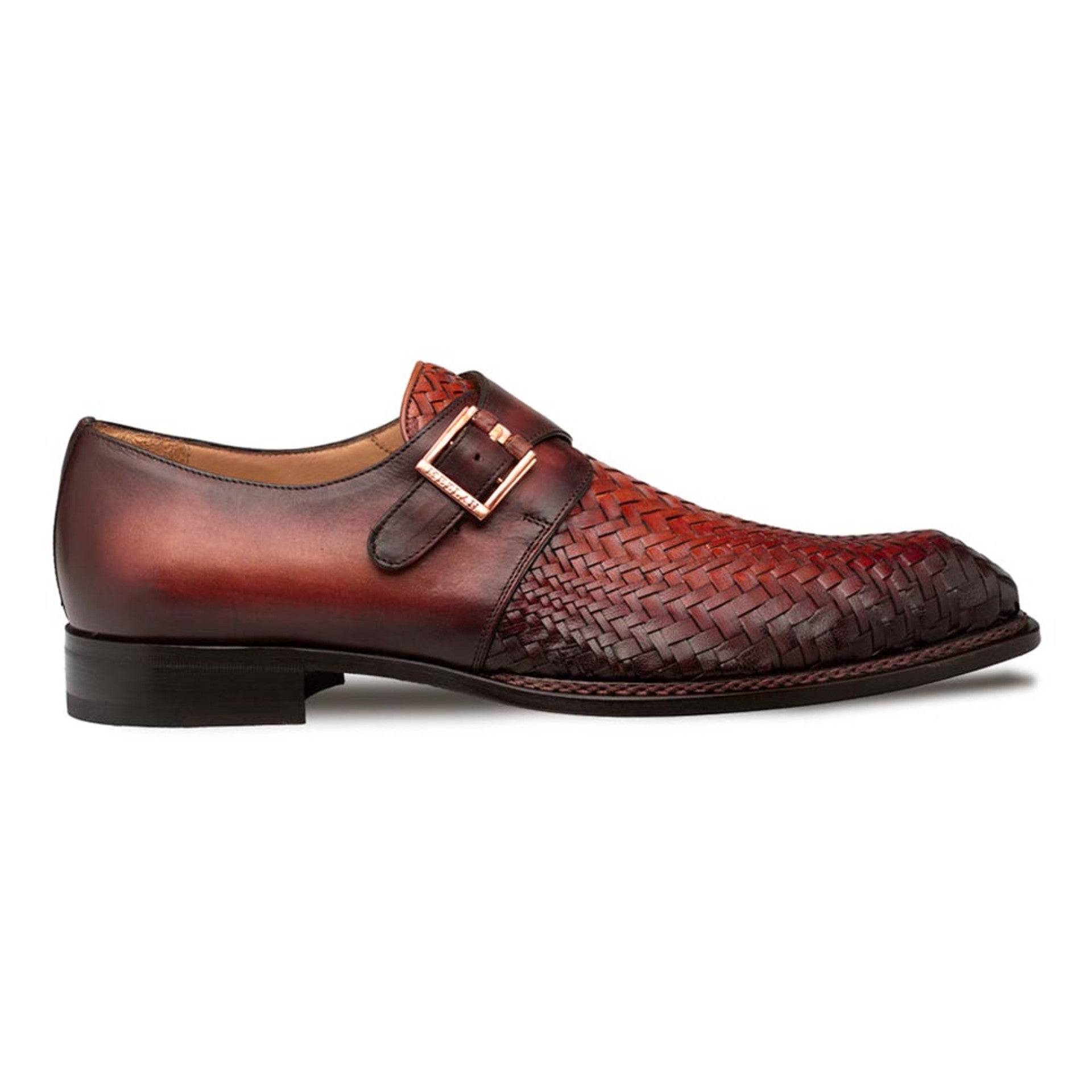 Mezlan Men's Temi Cognac Rust Leather Monk Strap Dress Shoes