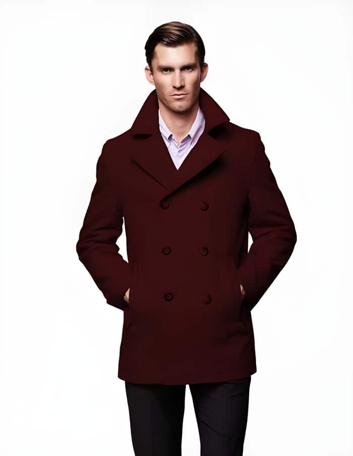 Big & Tall Men's Burgundy Peacoat - Plus Size Winter Coat