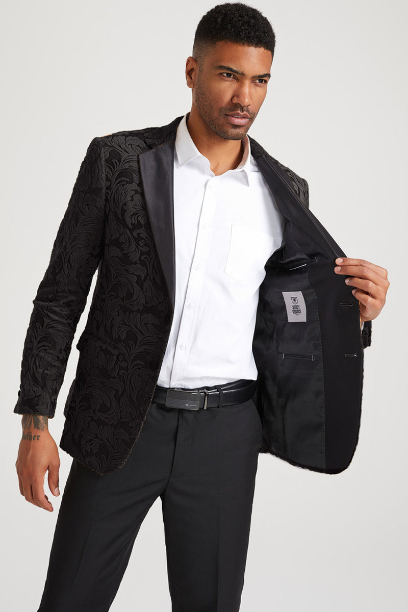 Stacy Adams Men's Black Paisley Velvet Tuxedo Jacket - Prom, Wedding & Formal Dinner Jacket