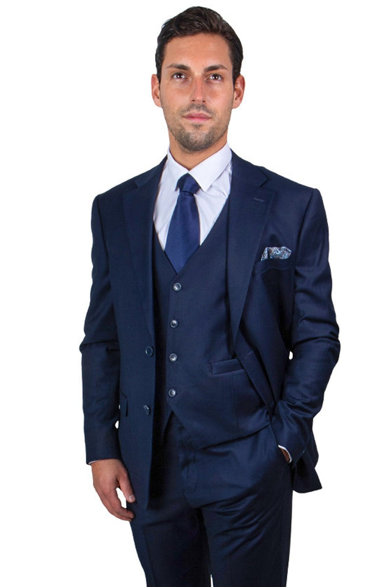 Navy Blue Stacy Adams Men's Suit - Classic Fit Two Button Vested Designer Suit