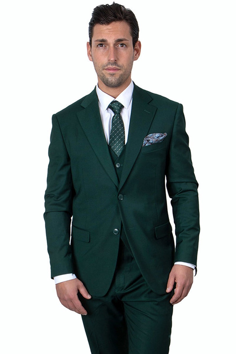 Stacy Adams Men's Hunter Green Two-Button Vested Suit - Designer Brand Classic Fit