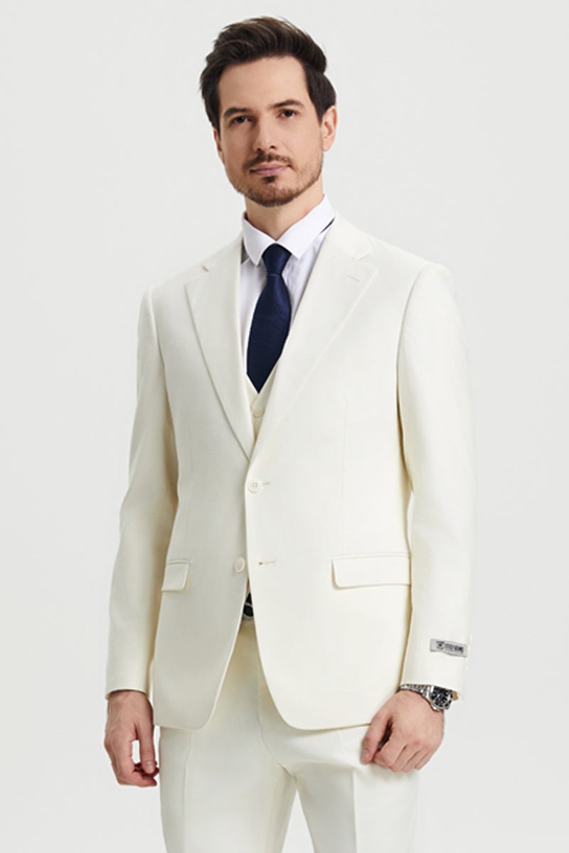 Ivory Off White Men's Suit - Stacy Adams Designer 2 Button Vested Suit