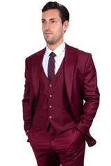 Stacy Adams Men's Burgundy Two-Button Vested Suit - Designer Brand Classic Fit