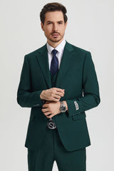 Stacy Adams Men's Hunter Green 2-Button Vested Suit - Designer Suit for Men