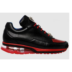 Luxury Ostrich & Italian Calfskin Sneakers - Belvedere Flash Black/Red