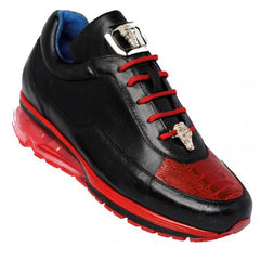 Luxury Ostrich & Italian Calfskin Sneakers - Belvedere Flash Black/Red