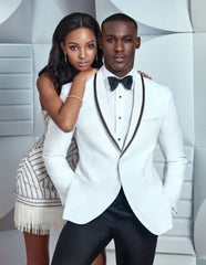 Men's Classic Tuxedo Jacket with Black Trim - White Dinner Jacket - Formal Wedding Prom Suit Jacket