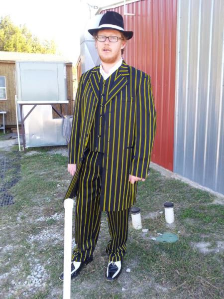 Men's Zoot Suit with Matching Shoes: Black & Yellow Pinstripe Costume