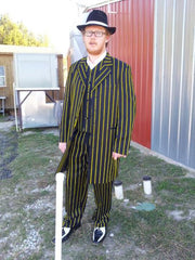 Men's Zoot Suit with Matching Shoes: Black & Yellow Pinstripe Costume