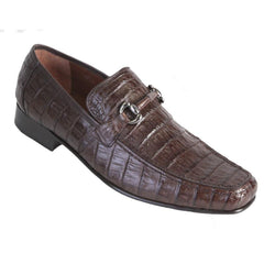 Men's Brown Crocodile Embossed Leather Loafers with Metal Bit Detail