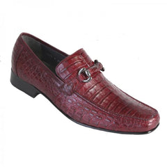 Burgundy Crocodile Leather Loafers with Metal Bit Detail