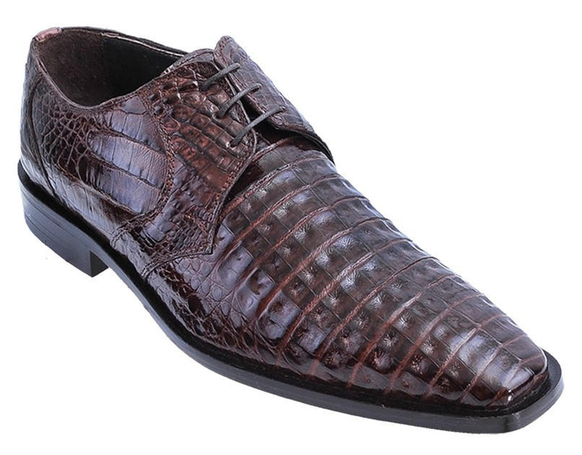 Men's Brown Crocodile Print Leather Dress Shoes, Pointed Toe Gator Shoes, Los Altos