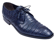 Men's Navy Blue Crocodile Print Leather Dress Shoes Pointed Toe Italian Style