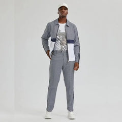 Men's Navy Houndstooth Tracksuit Set - 2 Piece Walking Suit Jogging Suit