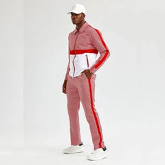 Men's Red Houndstooth Tracksuit Set - 2 Piece Walking Suit Jogging Suit