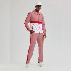 Men's Red Houndstooth Tracksuit Set - 2 Piece Walking Suit Jogging Suit