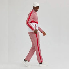 Men's Red Houndstooth Tracksuit Set - 2 Piece Walking Suit Jogging Suit