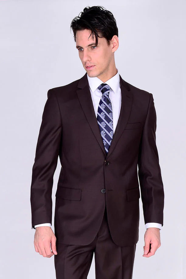 Men's Modern Fit Black Wool Suit - 2 Button Business Suit by Mantoni