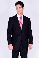 Men's Modern Fit Black Wool Suit - 2 Button Business Suit by Mantoni