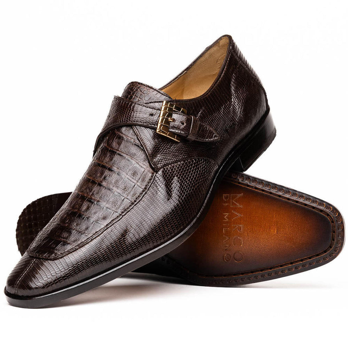 Men's Brown Caiman Lizard Leather Derby Dress Shoes - Marco Di Milano Merida