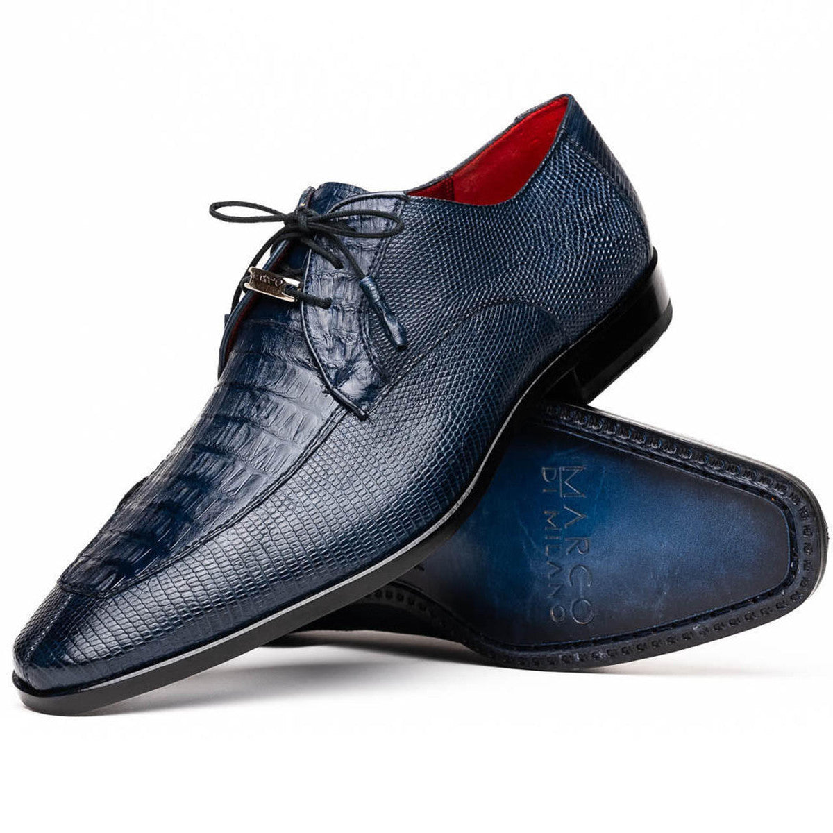 Men's Blue Caiman Lizard Derby Shoes - Genuine Leather Dress Shoes - Marco Di Milano Merida