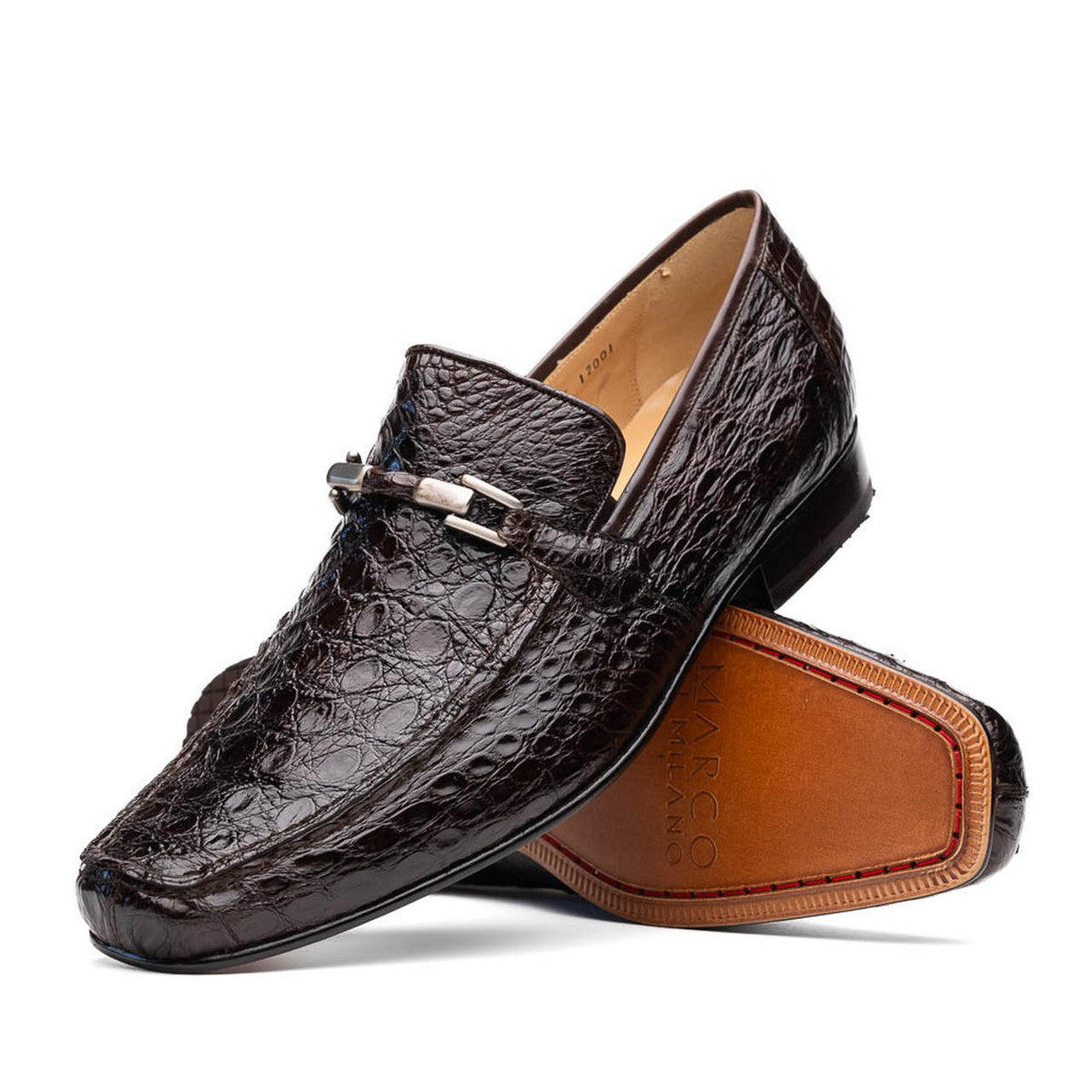 Men's Brown Alligator Leather Loafers with Bit - Genuine Caiman Crocodile Dress Shoes by Marco Di Milano