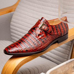 Men's Cognac Genuine Caiman Alligator Leather Dress Shoes, Formal & Luxury, Marco Di Milano Rovigo