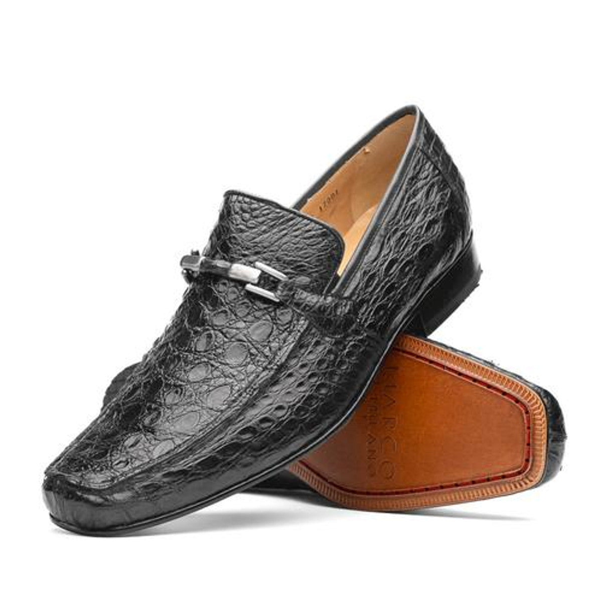 Men's Gray Alligator Loafers - Genuine Caiman Leather Slip-On Dress Shoes with Metal Bit