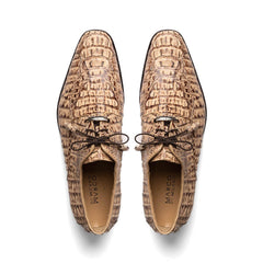 Men's Tan Caiman Alligator Leather Derby Shoes - Marco Di Milano Apricena