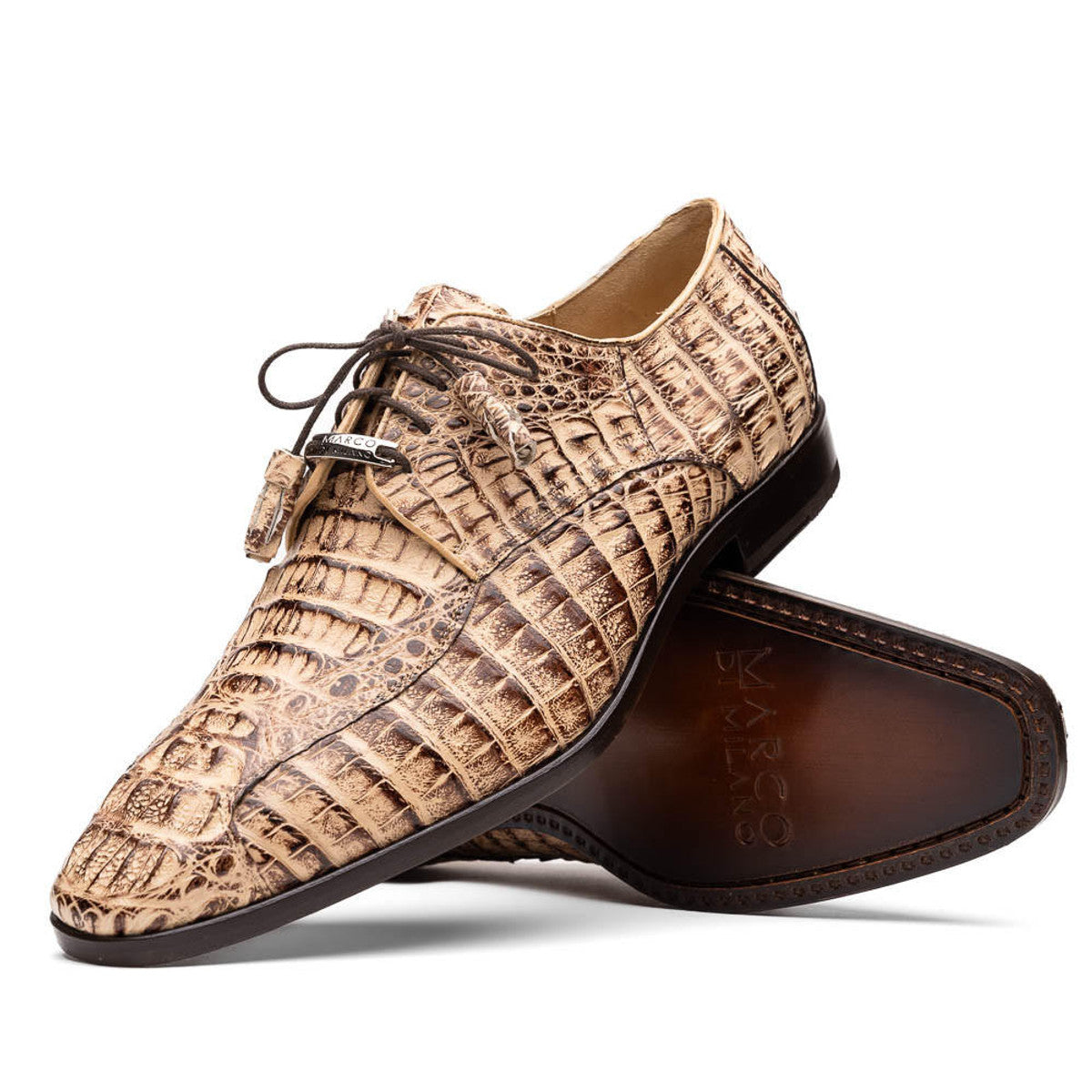 Men's Tan Caiman Alligator Leather Derby Shoes - Marco Di Milano Apricena