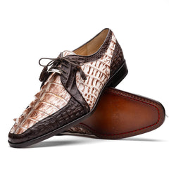 Men's Exotic Caiman Leather Derby Shoes | Brown & White | Marco Di Milano Caribe