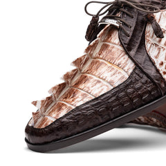 Men's Exotic Caiman Leather Derby Shoes | Brown & White | Marco Di Milano Caribe