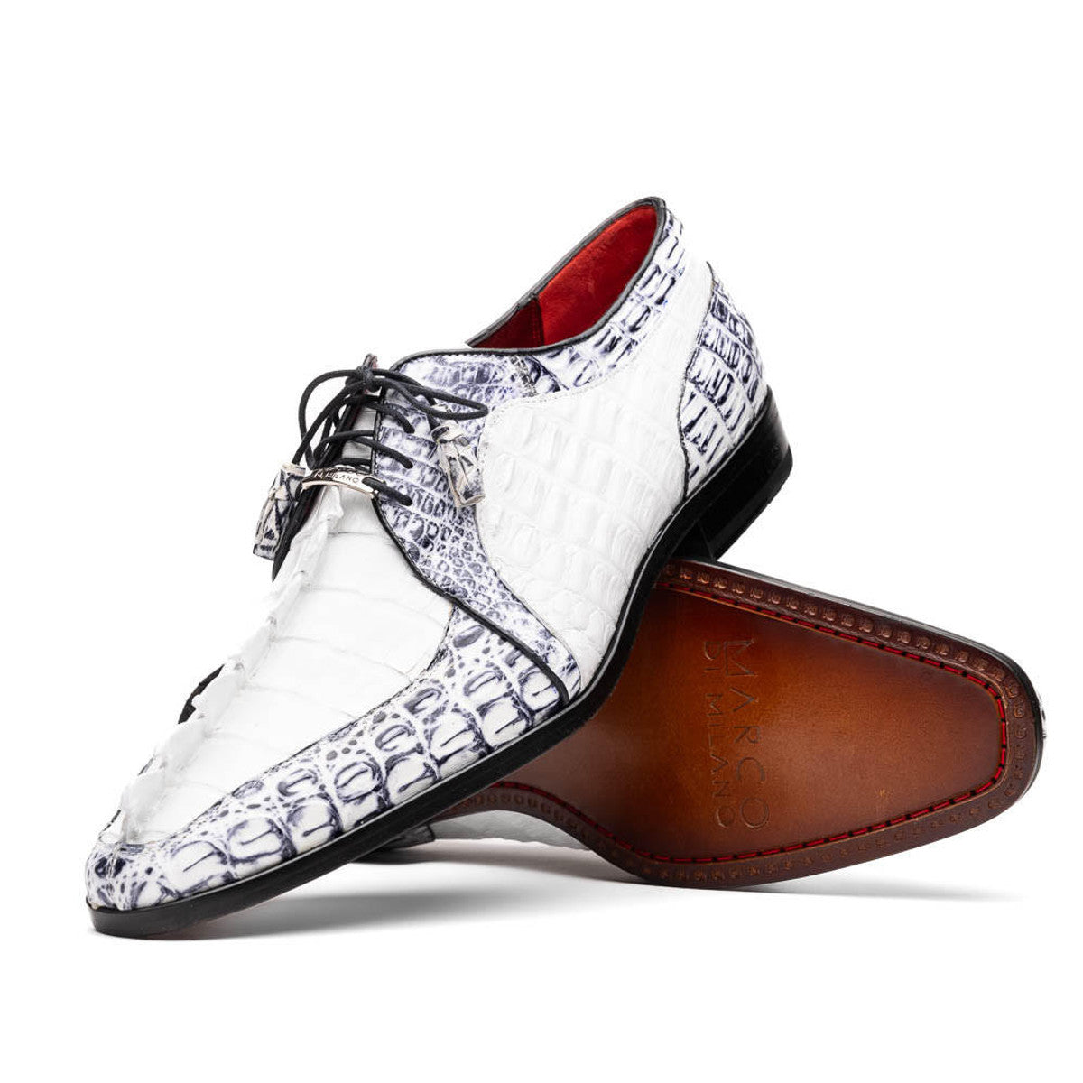 Men's White Genuine Caiman Crocodile Leather Derby Shoes | Marco Di Milano Caribe